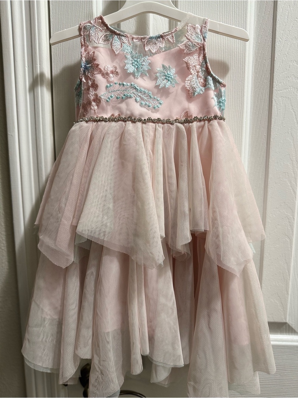 Girls Pink Floral Embroidered Party Dress
